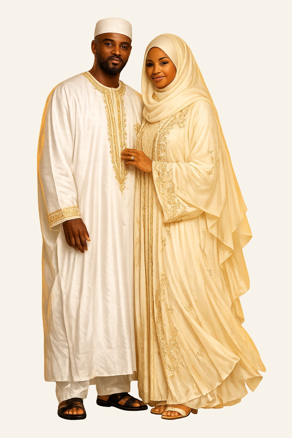 Couple en tenues de mariage sénégalaises